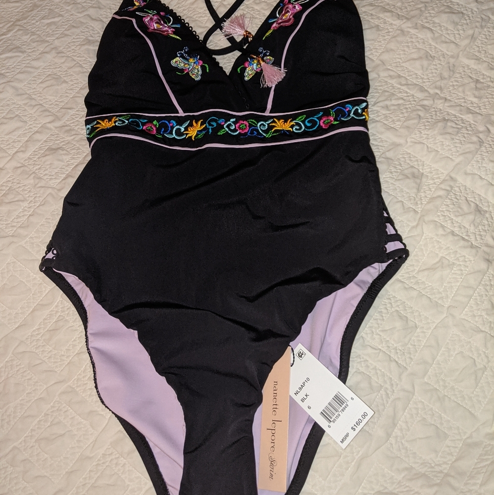 Nanette Lepore Embroidery Halter Swimsuit